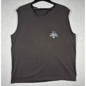 Harley Davidson Brandon Florida Sleeveless Pocket T-Shirt Black Mens Cut Neck